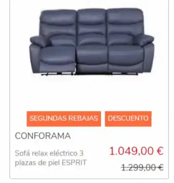 Conforama CONFORAMA Sofá relax eléctrico 3 plazas de piel ESPRIT oferta