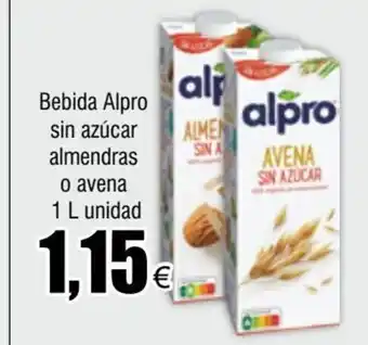 FROIZ Bebida Alpro sin azúcar almendras o avena 1 L unidad oferta