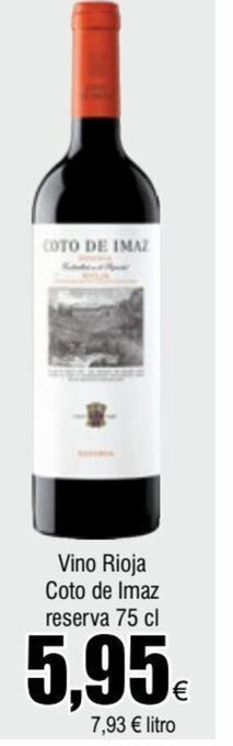 FROIZ Vino Rioja Coto de Imaz reserva 75 cl oferta