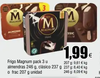 FROIZ Frigo Magnum pack 3 u almendras 246 g, clásico 237 g o frac 207 g unidad oferta