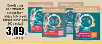 FROIZ Comida gatos One esterilizado salmón, buey, pelaje y bola de pelo o tracto urinario pollo 800 g unidad oferta