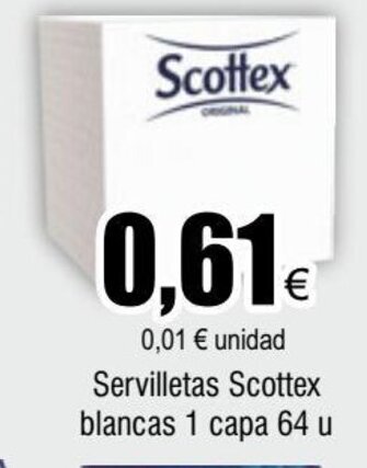 FROIZ Servilletas Scottex blancas 1 capa 64 u oferta