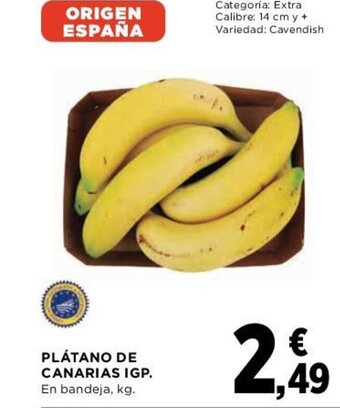 Hipercor PLÁTANO DE CANARIAS IGP. En bandeja, kg. oferta