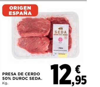 Hipercor PRESA DE CERDO 50% DUROC SEDA. Kg. oferta