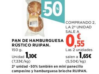Hipercor PAN DE HAMBURGUESA RÚSTICO RUIPAN. oferta
