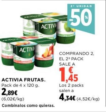 Hipercor ACTIVIA FRUTAS. Pack de 4 x 120 g. oferta