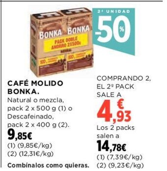 Hipercor CAFÉ MOLIDO BONKA. oferta