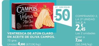 Hipercor VENTRESCA DE ATÚN CLARO EN ACEITE DE OLIVA CAMPOS. oferta