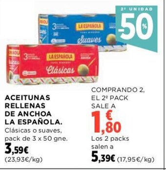 Hipercor ACEITUNAS RELLENAS DE ANCHOA LA ESPAÑOLA. oferta