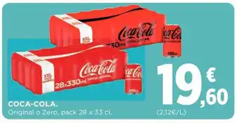 Hipercor COCA-COLA. Original o Zero, pack 28 x 33 cl. oferta