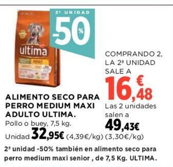 Hipercor ALIMENTO SECO PARA PERRO MEDIUM MAXI ADULTO ULTIMA. oferta