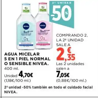 Hipercor AGUA MICELAR 5 EN 1 PIEL NORMAL O SENSIBLE NIVEA. 400 ml. oferta