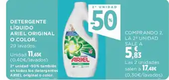 Hipercor DETERGENTE LÍQUIDO ARIEL ORIGINAL O COLOR. oferta