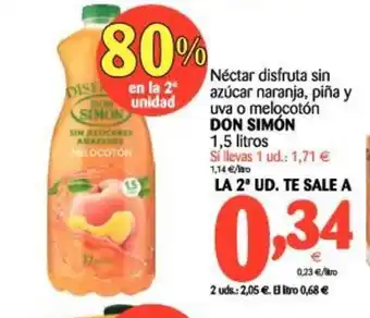 Alimerka Don Simón Néctar disfruta sin azúcar naranja, piña y uva o melocotón 1,5 litros oferta