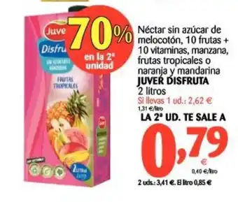 Juver Disfruta Néctar sin azúcar de melocotón, 10 frutas + 10 vitaminas, manzana, frutas tropicales o naranja y mandarina 2L