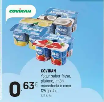 Coviran Coviran Yogur Sabor Fresa Plátano Limón Macedonia O Coco 125g x 4u oferta