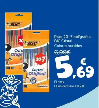 Carrefour Pack 20+7 Bolígrafos Bic Cristal Colores Surtidos oferta