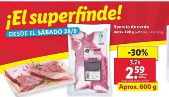 Lidl Secreto De Cerdo 600g oferta