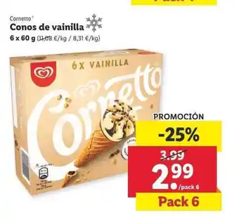Lidl Cornetto Conos de vainilla 6 x 60g oferta