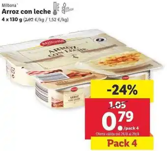 Lidl Milbona Arroz con leche 4 x 130g oferta