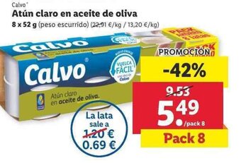 Lidl Calvo Atún claro en aceite de oliva 8 x 52g oferta
