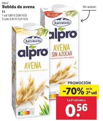 Lidl Alpro Bebida de avena 1l oferta