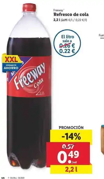 Lidl Freeway Refresco de cola 2.2l oferta