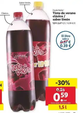 Lidl Tinto de verano clásico/sabor limón 1,5l oferta
