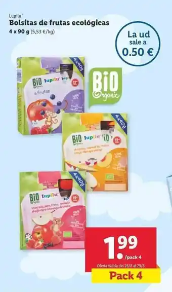 Lidl Lupilu Bolsitas de frutas ecológicas 4 x 90g oferta
