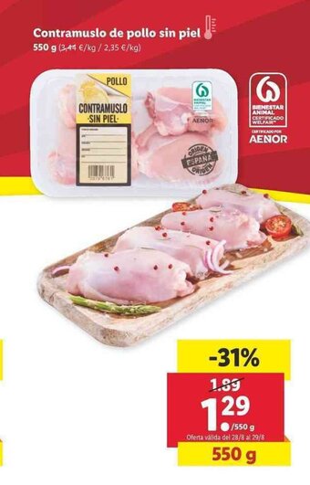 Lidl Contramuslo De Pollo sin piel 550g oferta