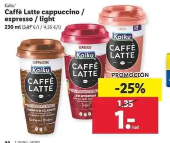 Lidl Kaiku Caffé Latte cappuccino/espresso/light 230ml oferta