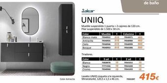 Distriplac 1 color antracita salsar uniiq mueble suspendido 1 puerta + 2 cajones de 120 cm. pilar suspendido de 1.500 x 30 cm. colo oferta