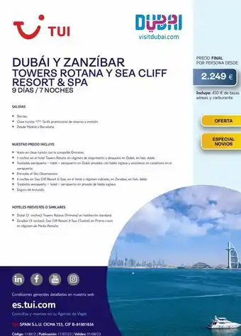 Tui Travel PLC ~ salidas tui dubái y zanzíbar towers rotana y sea cliff resort & spa 9 días / 7 noches • diarias. • clase turista t. oferta