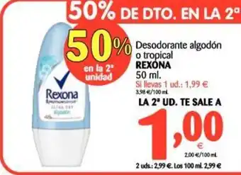 Alimerka Rexona Desodorante algodón o tropical 50ml oferta