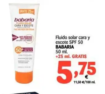 Alimerka Babaria Fluido solar cara y escote SPF 50, 50ml +25ml. Gratis oferta