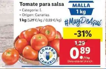 Lidl Tomate para salsa 1kg oferta