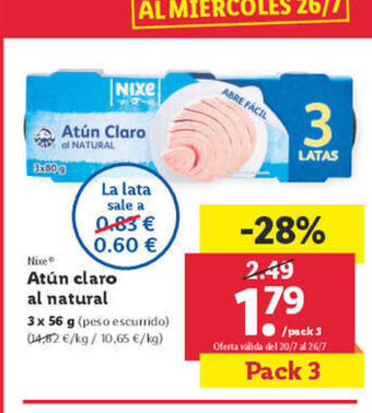Lidl Atún Claro al NATURAL oferta