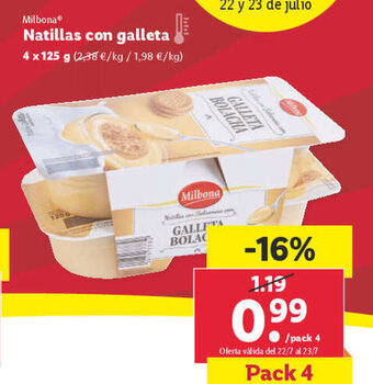 Lidl Natillas con galleta oferta