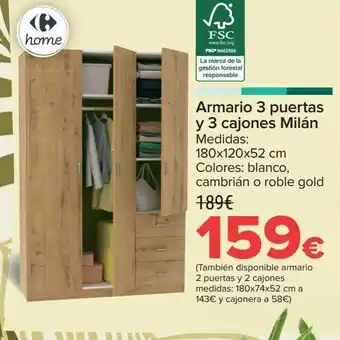 Carrefour Armario 3 puertas y 3 cajones milán oferta