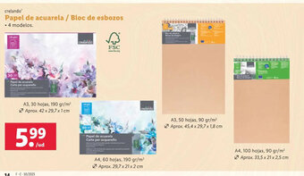 Lidl Crelando' Papel de acuarela / Bloc de esbozos • 4 modelos. oferta