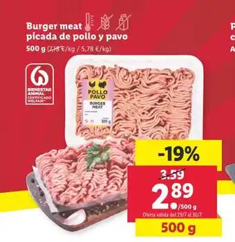 Lidl Burger meat picada de pollo y pavo oferta