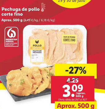 Lidl Pechuga de pollo corte fino oferta