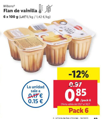 Lidl Milbona Flan de vainilla oferta