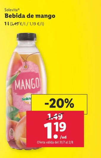 Lidl Solevita Bebida de mango oferta