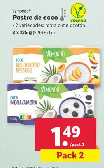 Lidl Vemondo Postre de coco oferta