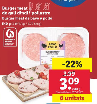 Lidl Burger meat de gall dindi i pollastre oferta