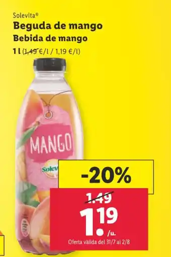 Lidl Solevita Beguda de mango Bebida de mango oferta
