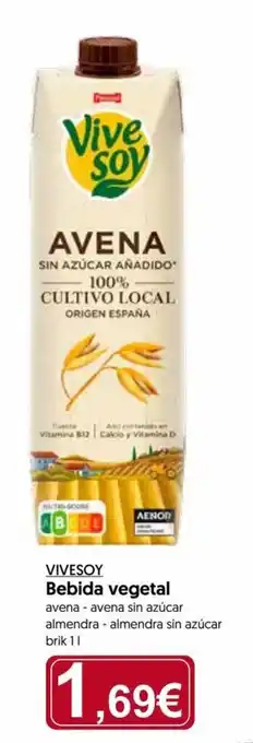 Hiper Usera VIVESOY Bebida vegetal avena - avena sin azúcar almendra- almendra sin azúcar brik 11 oferta