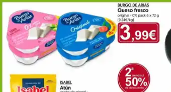 Hiper Usera BURGO DE ARIAS Queso fresco original -0% pack 6 x 72 g (9,24€/kg) oferta