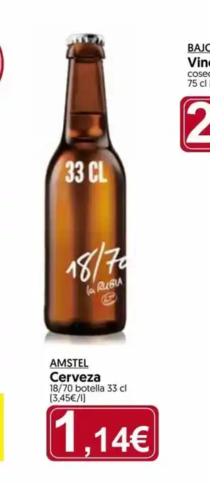Hiper Usera AMSTEL Cerveza 18/70 botella 33 cl (3,45€/1) oferta